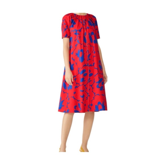 MARNI Belou Poplin Dress Midi Cotton Red Print  EU 44/ US 8 - Picture 1 of 6